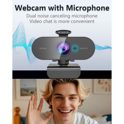 2K Webcam,Full HD Camera PC Grand Angle 90 °avec Microphone Antibruit,Caméra USB Plug Play pour Ordinateur Bureau Portable Mac,W