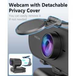 2K Webcam,Full HD Camera PC Grand Angle 90 °avec Microphone Antibruit,Caméra USB Plug Play pour Ordinateur Bureau Portable Mac,W