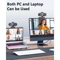 2K Webcam,Full HD Camera PC Grand Angle 90 °avec Microphone Antibruit,Caméra USB Plug Play pour Ordinateur Bureau Portable Mac,W