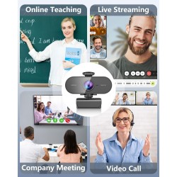 2K Webcam,Full HD Camera PC Grand Angle 90 °avec Microphone Antibruit,Caméra USB Plug Play pour Ordinateur Bureau Portable Mac,W