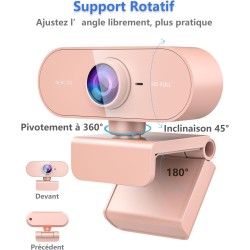 Webcam 1080P,Full HD Camera PC Grand Angle 90 °avec Microphone Antibruit,Caméra USB Plug Play pour Ordinateur Bureau Portable Ma