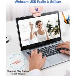 Webcam 1080P,Full HD Camera PC Grand Angle 90 °avec Microphone Antibruit,Caméra USB Plug Play pour Ordinateur Bureau Portable Ma