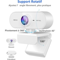 Webcam 1080P,Full HD Camera PC Grand Angle 90 °avec Microphone Antibruit,Caméra USB Plug Play pour Ordinateur Bureau Portable Ma