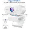 Webcam 1080P,Full HD Camera PC Grand Angle 90 °avec Microphone Antibruit,Caméra USB Plug Play pour Ordinateur Bureau Portable Ma
