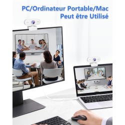 Webcam 1080P,Full HD Camera PC Grand Angle 90 °avec Microphone Antibruit,Caméra USB Plug Play pour Ordinateur Bureau Portable Ma