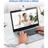 Webcam 1080P,Full HD Camera PC Grand Angle 90 °avec Microphone Antibruit,Caméra USB Plug Play pour Ordinateur Bureau Portable Ma