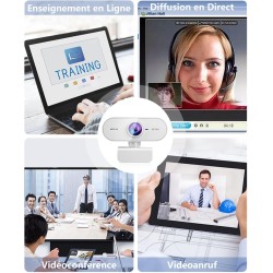 Webcam 1080P,Full HD Camera PC Grand Angle 90 °avec Microphone Antibruit,Caméra USB Plug Play pour Ordinateur Bureau Portable Ma
