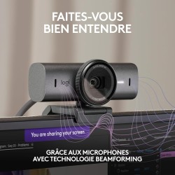 Logitech MX Brio Webcam de Collaboration et Streaming 4K Ultra HD, 1080p à 60 IPS, 2 micros avec réduction de Bruit, Show Mode, 