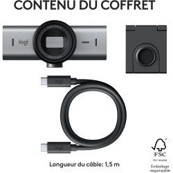 Logitech MX Brio Webcam de Collaboration et Streaming 4K Ultra HD, 1080p à 60 IPS, 2 micros avec réduction de Bruit, Show Mode, 