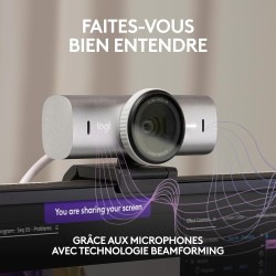 Logitech mx brio webcam de collaboration et streaming 4k ultra hd, 1080p à 60 ips, 2 micros avec réduction de bruit, show mode, 