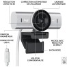 Logitech mx brio webcam de collaboration et streaming 4k ultra hd, 1080p à 60 ips, 2 micros avec réduction de bruit, show mode, 