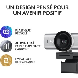 Logitech mx brio webcam de collaboration et streaming 4k ultra hd, 1080p à 60 ips, 2 micros avec réduction de bruit, show mode, 