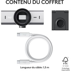 Logitech mx brio webcam de collaboration et streaming 4k ultra hd, 1080p à 60 ips, 2 micros avec réduction de bruit, show mode, 
