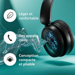 Philips tah5209bk/00 casque sans fil supra-aural bleutooth, isolation phonique passive, 65 heures d’autonomie, son naturel, appe