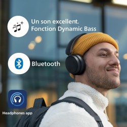 Philips tah5209bk/00 casque sans fil supra-aural bleutooth, isolation phonique passive, 65 heures d’autonomie, son naturel, appe