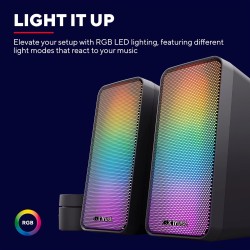 Trust Gaming GXT 611 Wezz Enceinte PC Gamer 2.0, Éclairage LED RGB, 12 W (6 W RMS), Alimentation USB, Connexion 3,5 mm, Contrôle