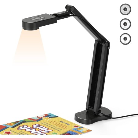 8MP Visualiseur & 4K Webcam, 2448P USB Caméra Documents Format A3 Lumières LED, Fonction d'inversion d'image, Plier, Deux Microp