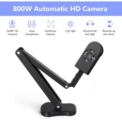 8MP Visualiseur & 4K Webcam, 2448P USB Caméra Documents Format A3 Lumières LED, Fonction d'inversion d'image, Plier, Deux Microp