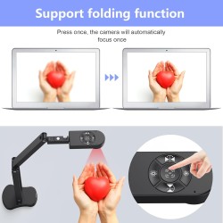 8MP Visualiseur & 4K Webcam, 2448P USB Caméra Documents Format A3 Lumières LED, Fonction d'inversion d'image, Plier, Deux Microp