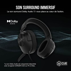 Corsair HS55 Surround Casque de Jeu Filaire Multiplateforme Léger - Son Surround Dolby 7.1 - Compatible iCUE - PC, Mac, PS5, PS4