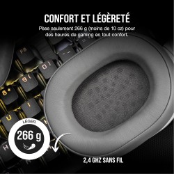 Corsair HS55 Wireless Casque de Jeu Léger - Son Surround Dolby 7.1 - Microphone Omnidirectionnel - Portée Jusqu'à 50 Pieds - Com