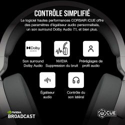 Corsair HS55 Wireless Casque de Jeu Léger - Son Surround Dolby 7.1 - Microphone Omnidirectionnel - Portée Jusqu'à 50 Pieds - Com
