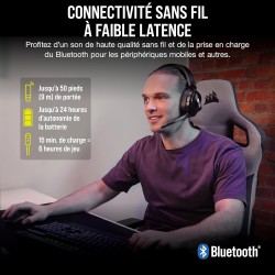Corsair hs55 wireless core casque gaming - connectivité sans fil 2,4 ghz, jusqu’à 15m bleutooth, tempest 3d audiotech sur ps5, m