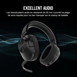 Corsair hs55 wireless core casque gaming - connectivité sans fil 2,4 ghz, jusqu’à 15m bleutooth, tempest 3d audiotech sur ps5, m