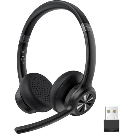 Tecknet casque bleutooth sans fil avec micro, casque sans fil pc, casque ordinateur avec micro rechargeable pour les chauffeurs 