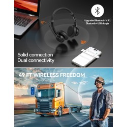 Tecknet casque bleutooth sans fil avec micro, casque sans fil pc, casque ordinateur avec micro rechargeable pour les chauffeurs 