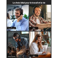 Tecknet casque bleutooth sans fil avec micro, casque sans fil pc, casque ordinateur avec micro rechargeable pour les chauffeurs 