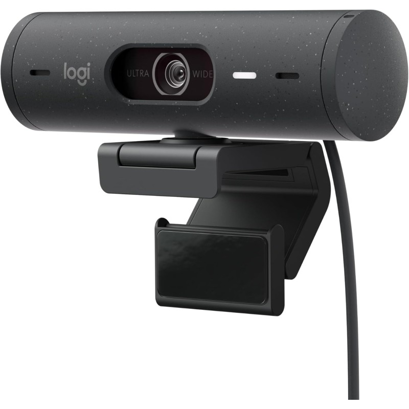 Logitech Brio 500 Webcam Streaming HD avec Expo Auto, Mode ’Show’, Deux Micros à Réduction de Bruit, Clapet Confidentiel, Compat