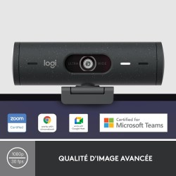 Logitech Brio 500 Webcam Streaming HD avec Expo Auto, Mode ’Show’, Deux Micros à Réduction de Bruit, Clapet Confidentiel, Compat