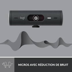 Logitech Brio 500 Webcam Streaming HD avec Expo Auto, Mode ’Show’, Deux Micros à Réduction de Bruit, Clapet Confidentiel, Compat