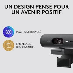 Logitech Brio 500 Webcam Streaming HD avec Expo Auto, Mode ’Show’, Deux Micros à Réduction de Bruit, Clapet Confidentiel, Compat