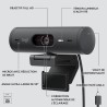Logitech Brio 500 Webcam Streaming HD avec Expo Auto, Mode ’Show’, Deux Micros à Réduction de Bruit, Clapet Confidentiel, Compat