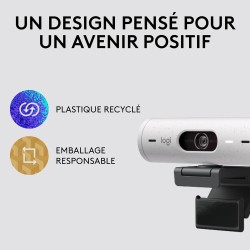 Logitech Brio 500 Webcam Streaming HD avec Expo Auto, Mode ’Show’, Deux Micros à Réduction de Bruit, Clapet Webcam Confidentiel,
