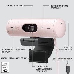 Logitech Brio 500 Webcam Streaming HD avec Expo Auto, Mode ’Show’, Deux Micros à Réduction de Bruit, Clapet Webcam Confidentiel,