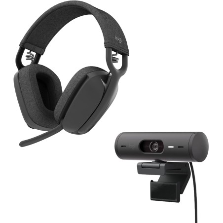 Logitech Brio 500 Full HD Webcam et Zone Vibe 100 Casque sans Fil avec Micro Anti-Parasite, Compatible avec Microsoft Teams, Goo