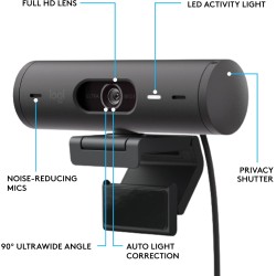 Logitech Brio 500 Full HD Webcam et Zone Vibe 100 Casque sans Fil avec Micro Anti-Parasite, Compatible avec Microsoft Teams, Goo