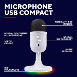 Trust Gaming GXTW 236 Yami Micro Blanc à Condensateur, Microphone USB pour Le Streaming, Twitch, Youtube, Podcast, Jeux PS5, PS4
