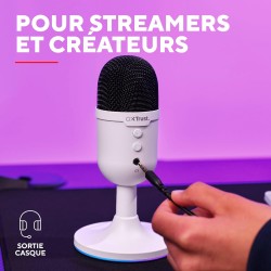 Trust Gaming GXTW 236 Yami Micro Blanc à Condensateur, Microphone USB pour Le Streaming, Twitch, Youtube, Podcast, Jeux PS5, PS4
