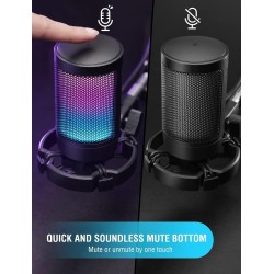 FIFINE USB Micro Gaming, Micro PC pour Podcast Streaming, Condensateur Microphone de Bureau per PS4 PS5 Ordinateur, avec Bouton 
