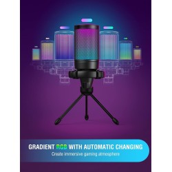 FIFINE USB Micro Gaming, Micro PC pour Podcast Streaming, Condensateur Microphone de Bureau per PS4 PS5 Ordinateur, avec Bouton 