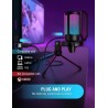 FIFINE USB Micro Gaming, Micro PC pour Podcast Streaming, Condensateur Microphone de Bureau per PS4 PS5 Ordinateur, avec Bouton 