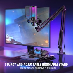 FIFINE USB Micro Gaming avec Bras pour PC PS4 PS5, Condensateur Microphone pour Streaming Podcast Studio, avec Bouton de Silence