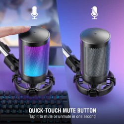 FIFINE USB Micro Gaming avec Bras pour PC PS4 PS5, Condensateur Microphone pour Streaming Podcast Studio, avec Bouton de Silence