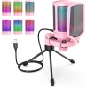 FIFINE USB Microphone Gaming, RGB Condensateur Microphone pour PC PS5, avec Bouton de Silence, Fixation Antichoc, Support Trépie