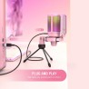 FIFINE USB Microphone Gaming, RGB Condensateur Microphone pour PC PS5, avec Bouton de Silence, Fixation Antichoc, Support Trépie
