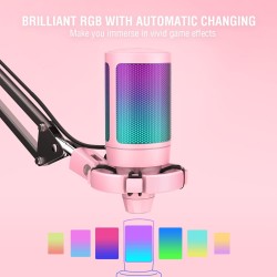 FIFINE USB Microphone Gaming kit, RGB Condensateur Microphone pour Ordinateur PC PS5, avec Bouton de Silence, Fixation Antichoc,